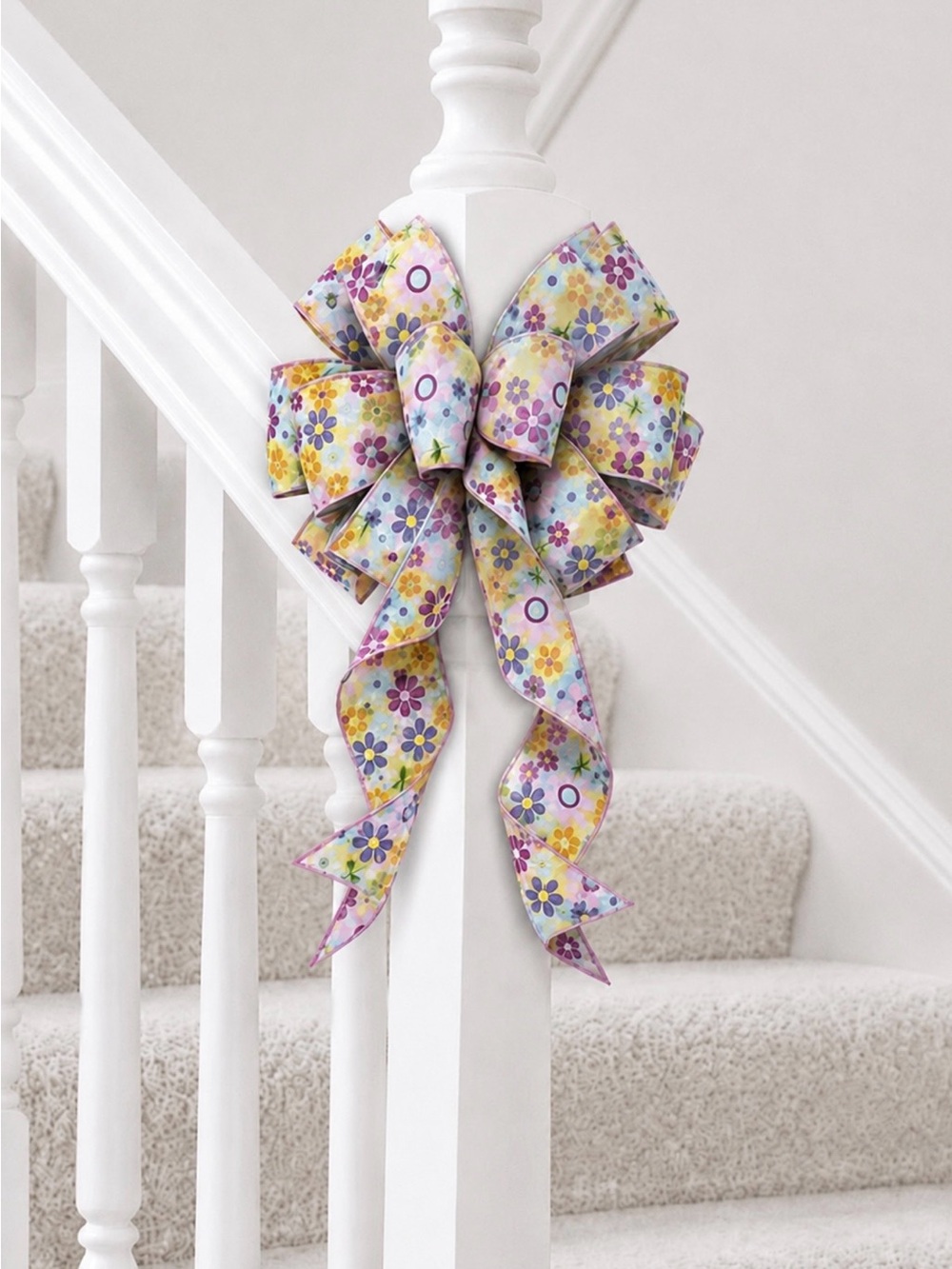 10” Wide Handmade Pastel Flowered Bow